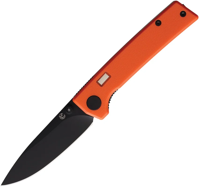 Glow Rhino Fermi Liner Lock Knife Orange G-10 + Tritium Thumb Stud (3" Black)