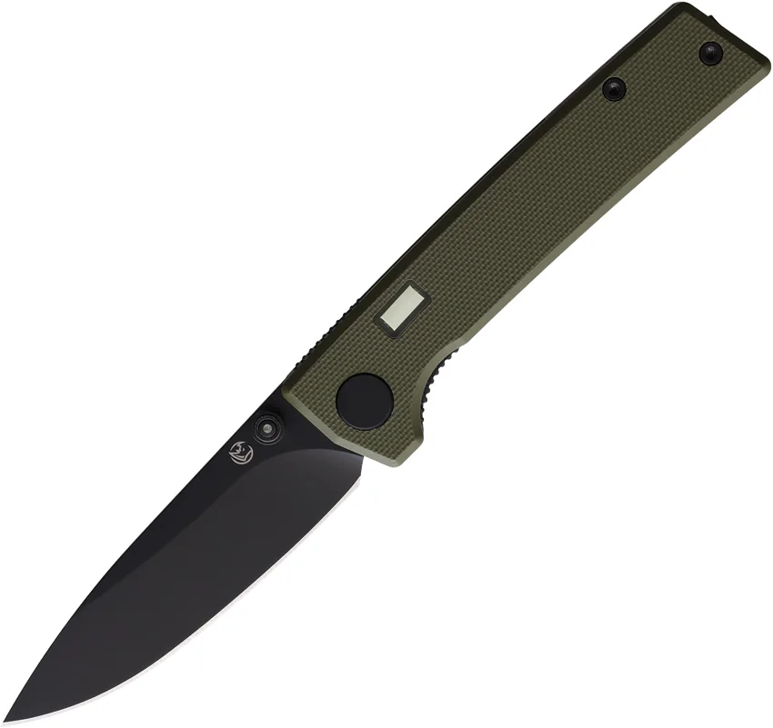 Glow Rhino Fermi Liner Lock Knife OD Green G-10 + Tritium Thumb Stud (3" Black)