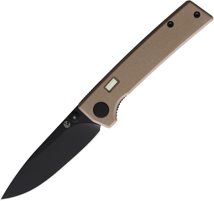 Glow Rhino Fermi Liner Lock Knife Tan G-10 + Tritium Thumb Stud (3" Black)