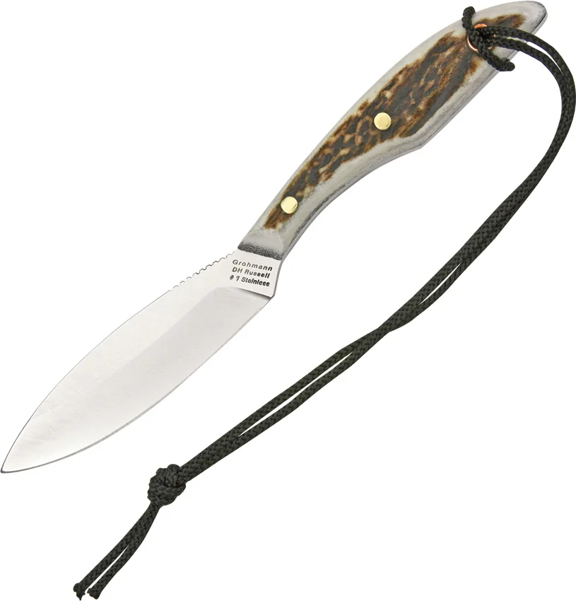 Grohmann Original Hunting Fixed Blade Knife Brown/White Horn (4" Satin)
