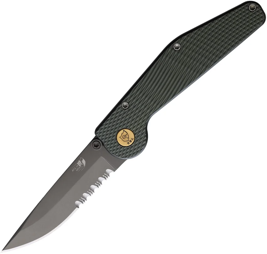 GT Knives Police Automatic Knife Green (3.625" Gray Serr) GT112