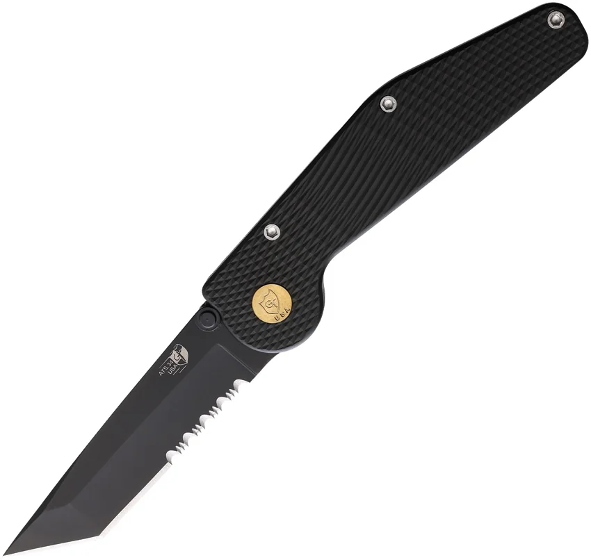 GT Knives Police Tanto Automatic Knife (3.5" Black Serr) GT304