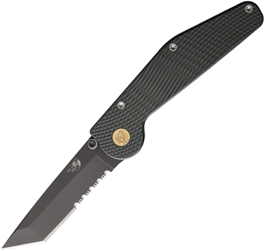 GT Knives Police Tanto Automatic Knife Green (3.5" Gray Serr) GT312