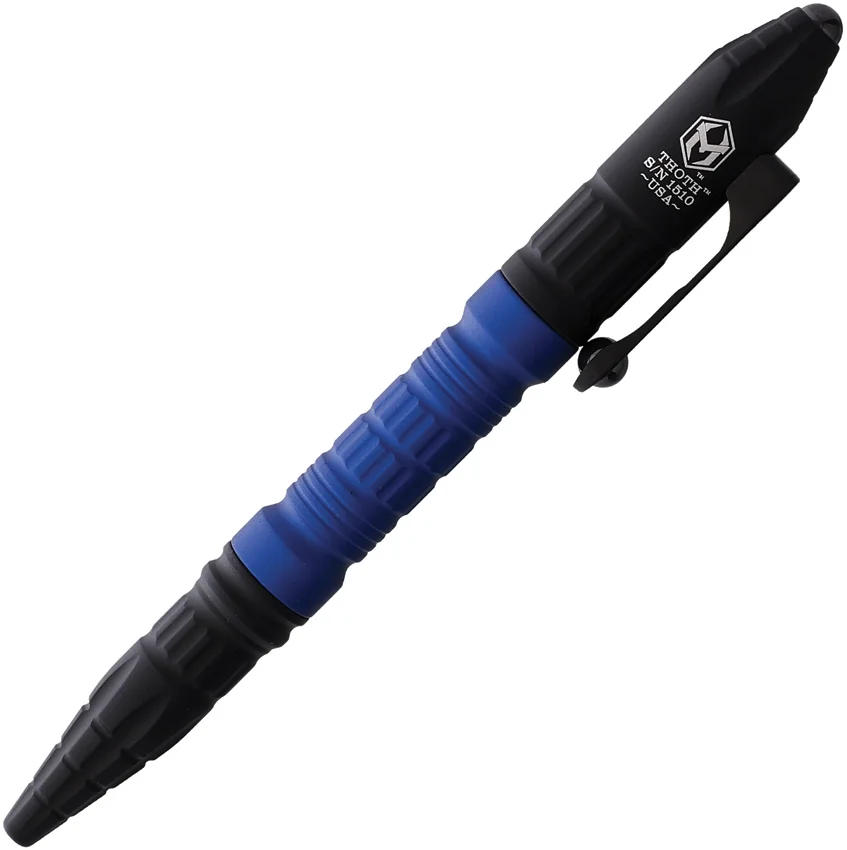 Heretic Knives Thoth Tactical Pen Black Aluminum - Blue