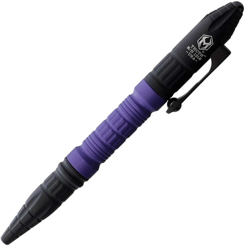Heretic Knives Thoth Tactical Pen Black Aluminum - Purple