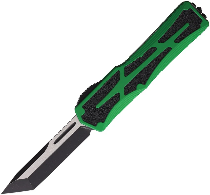 Heretic Knives Colossus OTF Automatic Knife Green Alum Black (3.5" Two-Tone)