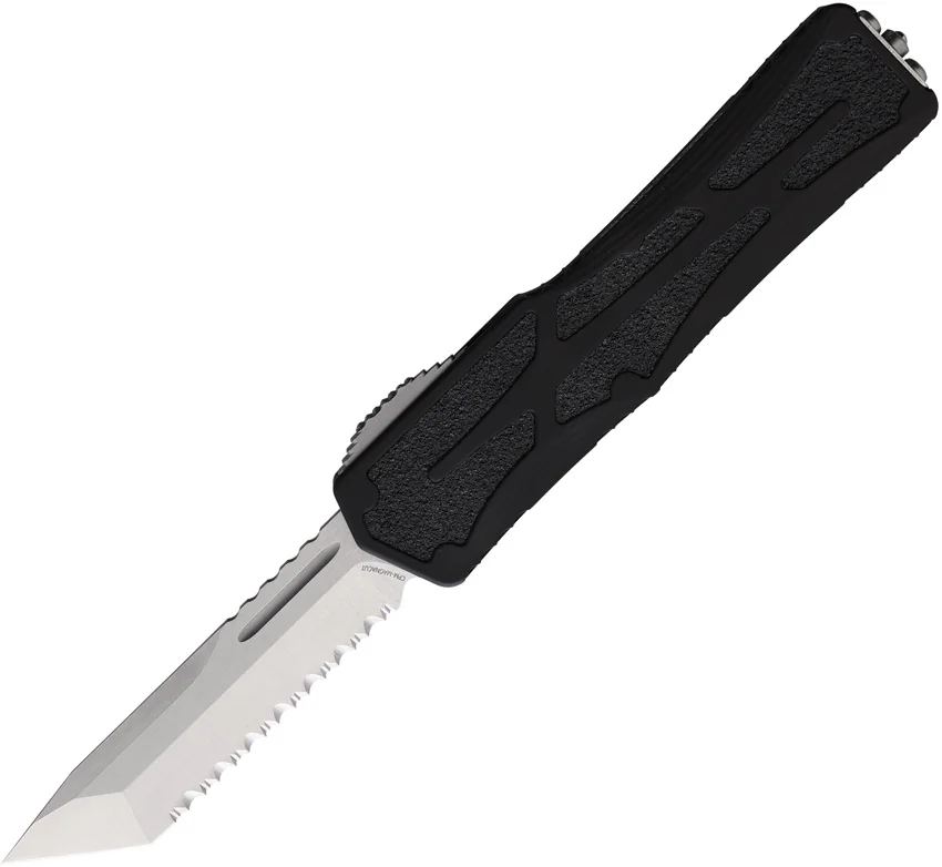 Heretic Knives Colossus Tanto OTF Automatic Knife Black Aluminum (3.5" SW Serr)