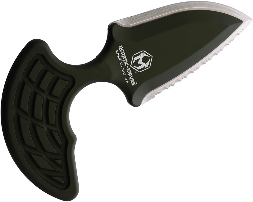 Heretic Knives Sleight Modular Push Dagger Knife OD Green (3" Satin Serrated)