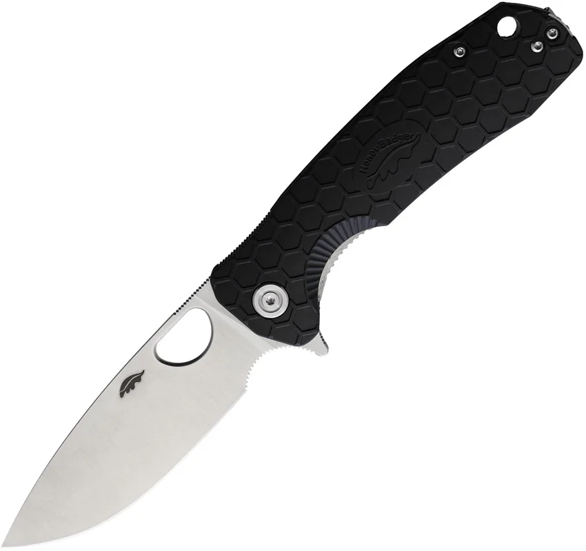 Honey Badger Knives Large Flipper Drop Point Black FRN (3.625" Satin) HB1001