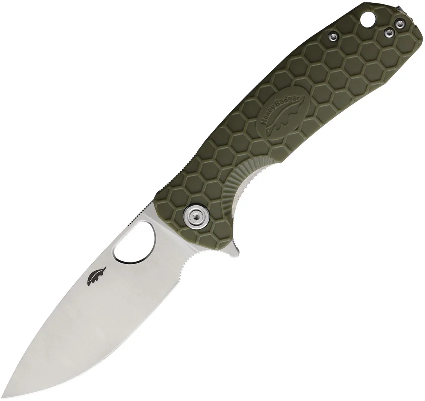 Honey Badger Knives Large Flipper Drop Point Green FRN (3.625" Satin) HB1003