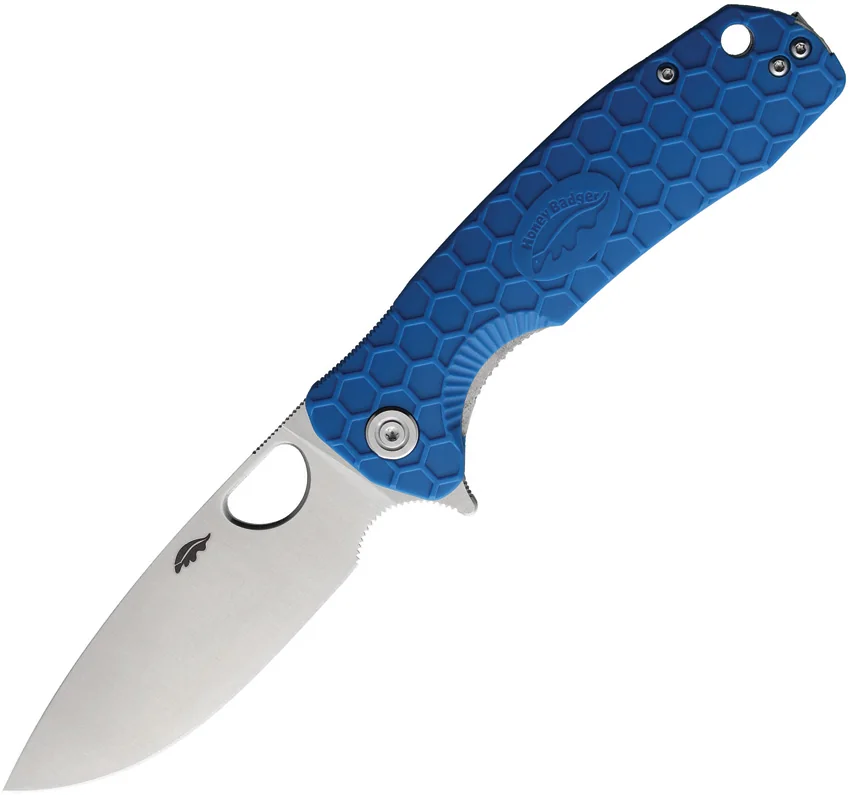 Honey Badger Knives Large Flipper Drop Point Blue FRN (3.625" Satin) HB1004