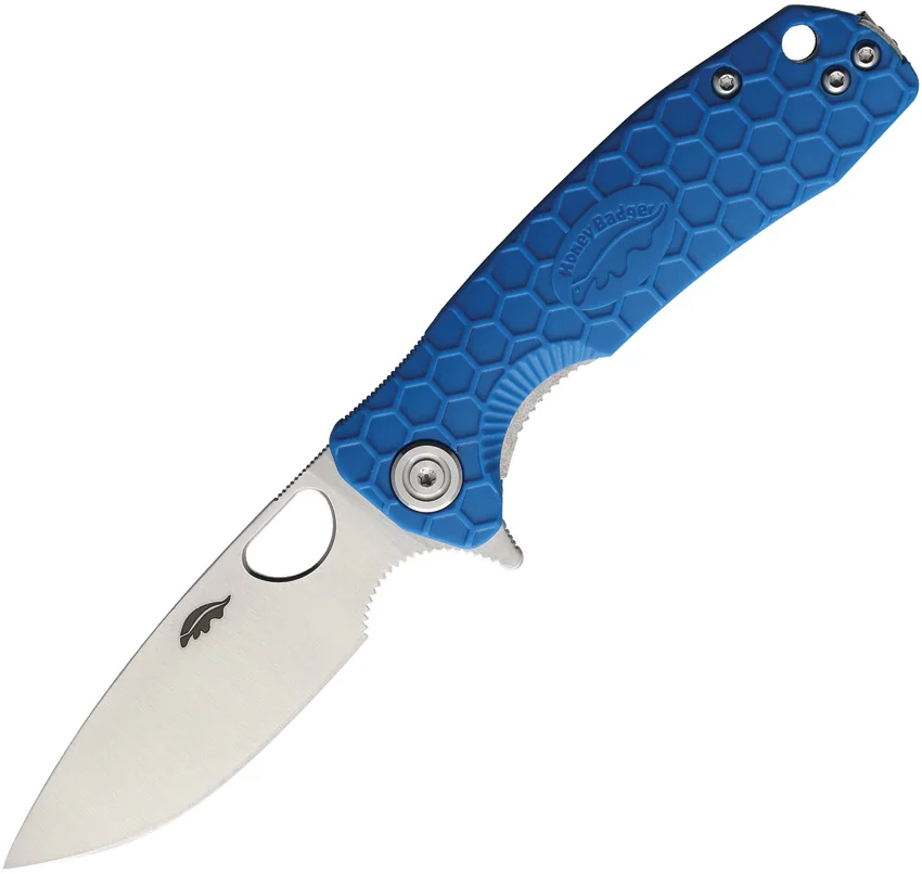 Honey Badger Knives Small Liner Lock Flipper Knife Blue FRN (2.8" Satin)