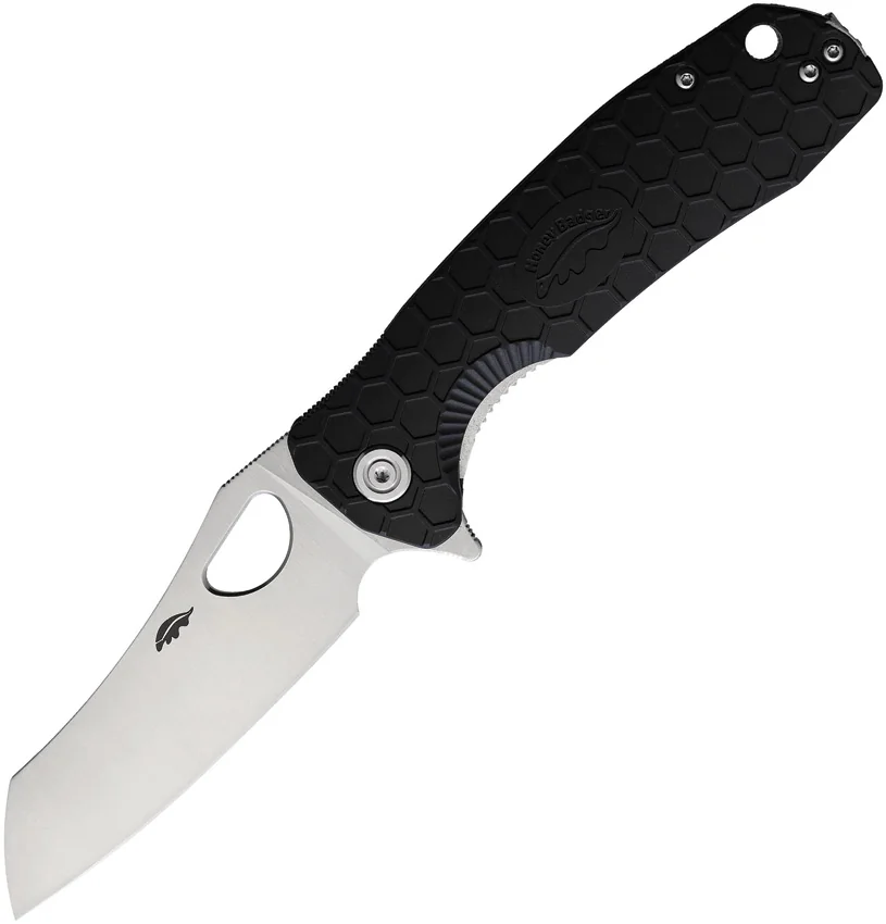 Honey Badger Knives Large Flipper Wharncleaver Black FRN (3.625" Satin) HB1031