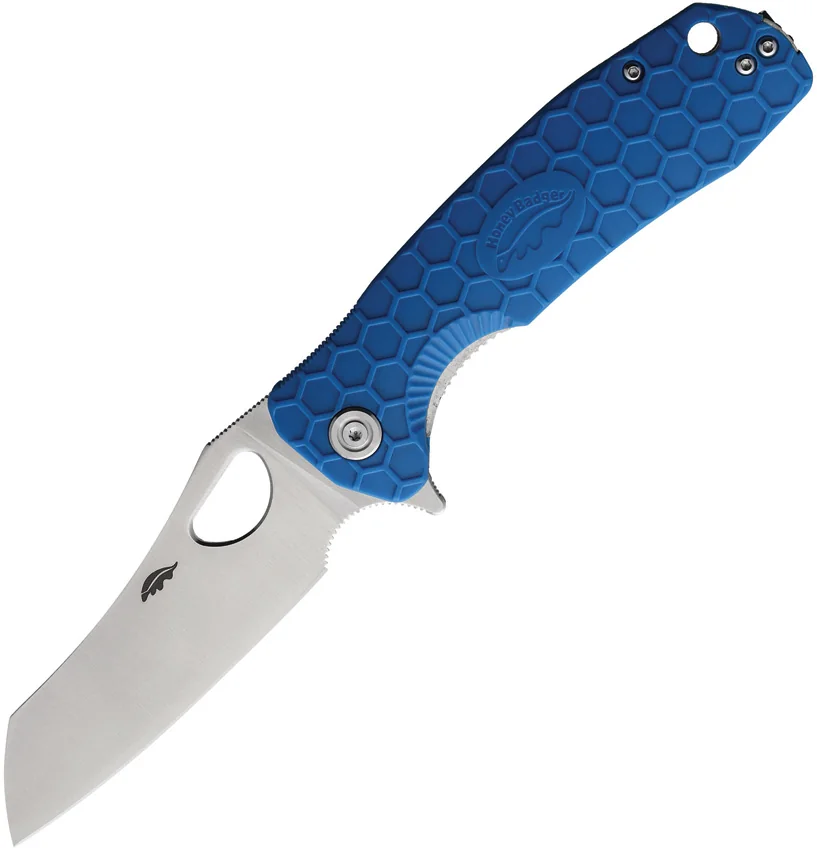 Honey Badger Knives Large Flipper Wharncleaver Blue FRN (3.625" Satin) HB1036