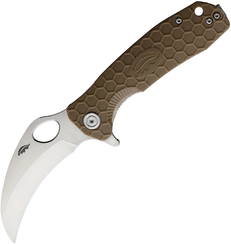 Honey Badger Knives Medium Flipper Hawkbill Tan FRN (3" Satin) HB1122