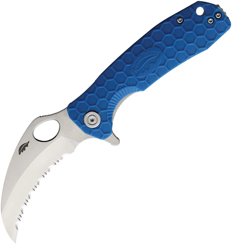 Honey Badger Knives Medium Claw Blue FRN (3" Satin Serrated D2)