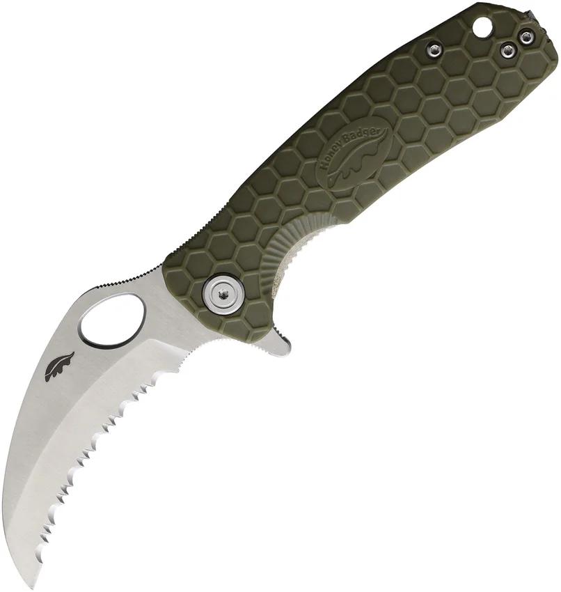 Honey Badger Knives Medium Claw Green FRN (3" Satin Serrated)