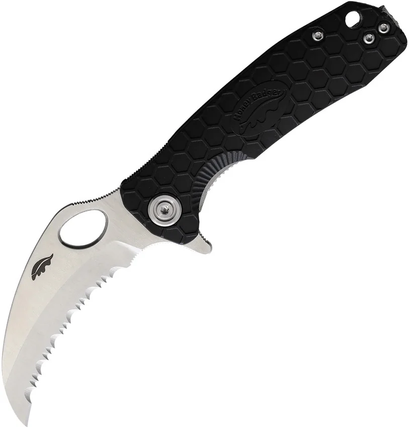 Honey Badger Knives Small Claw Black FRN (2.75 Satin Serrated)