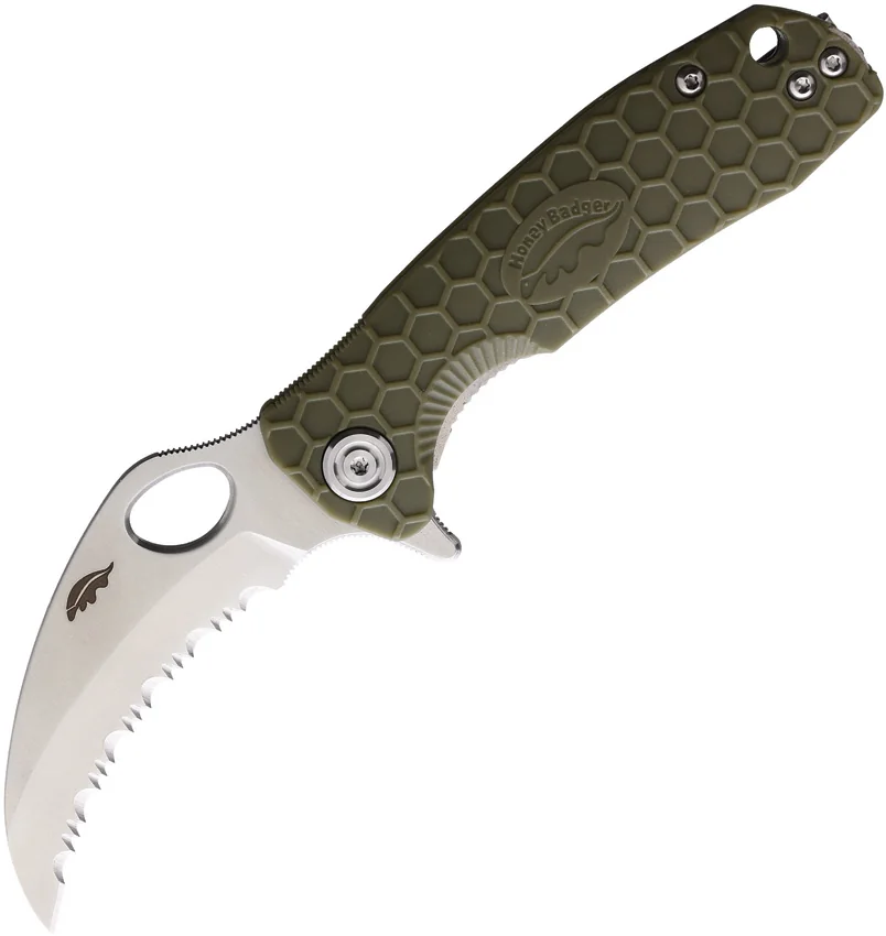 Honey Badger Knives Small Claw Green FRN (2.75 Satin Serrated)