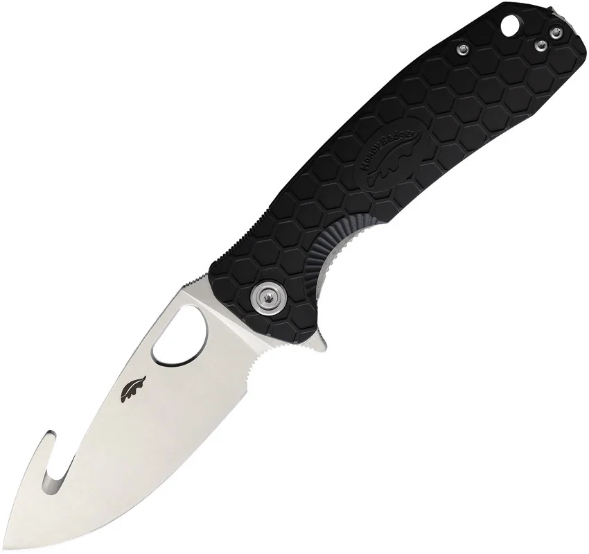 Honey Badger Knives Large Guthook Black FRN (3.6" Satin)