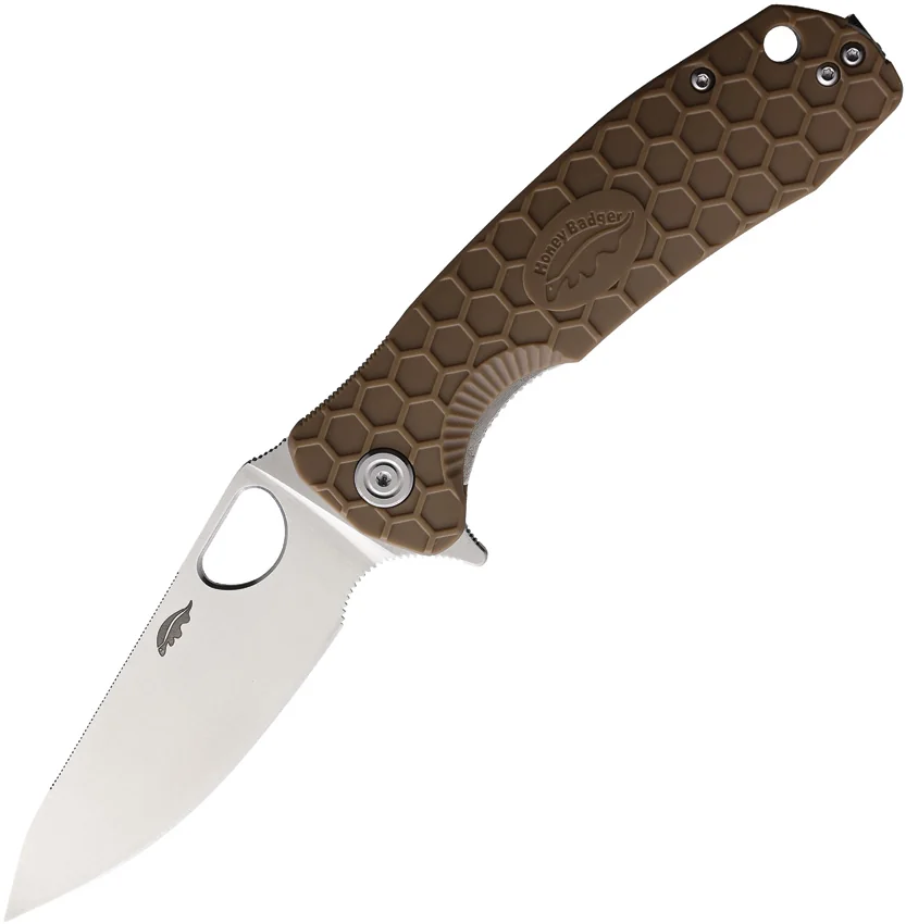 Honey Badger Knives Large Leaf Flipper Tan FRN (3.6" Satin)