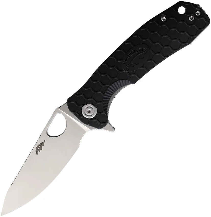 Honey Badger Knives Medium Flipper Leaf Shape Black FRN (3.25" Satin)