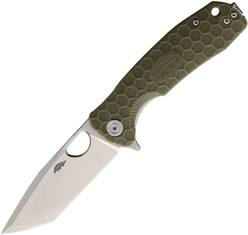 Honey Badger Knives Medium Flipper Tanto Green FRN (3.5" Satin)