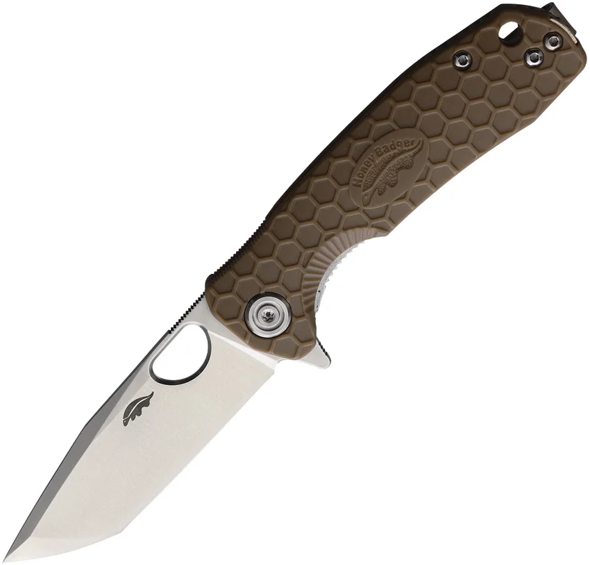 Honey Badger Knives Small Flipper Tanto Knife Tan (3" Satin)