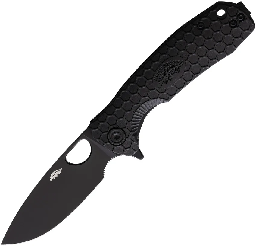 Honey Badger Knives Medium Flipper Drop Point Black FRN (3.25" Black DLC)