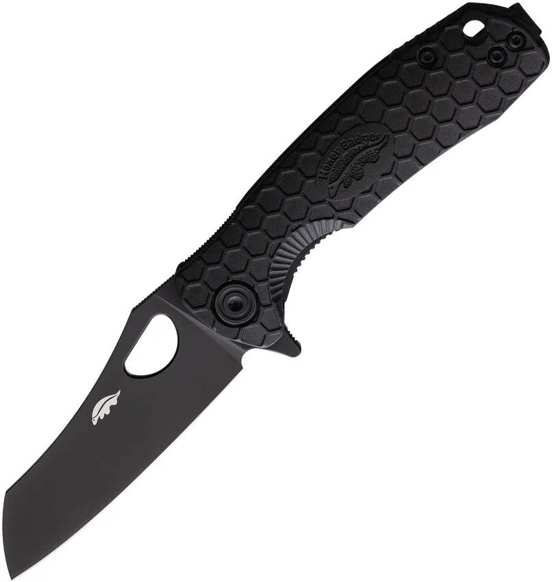 Honey Badger Knives Small Wharncleaver Flipper Knife Black (2.8" Black DLC)