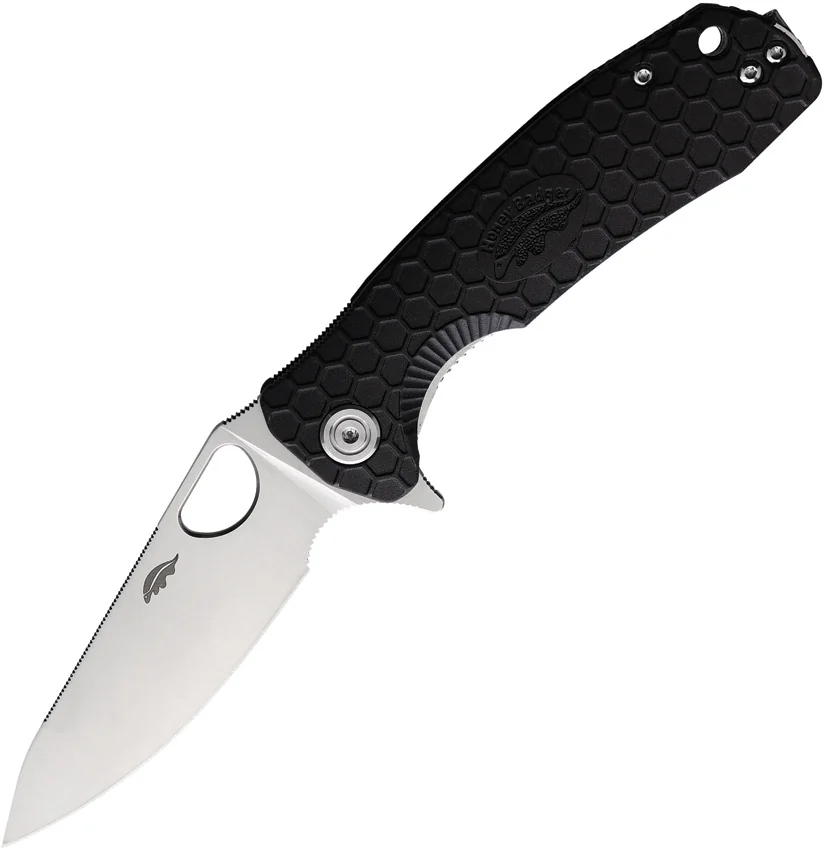 Honey Badger Knives Medium Leaf Flipper D2 Drop Point Black FRN (3.25" Satin)