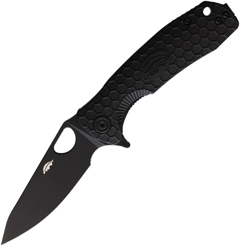Honey Badger Knives Medium Flipper Leaf Shape Black FRN (3.25" Black DLC)