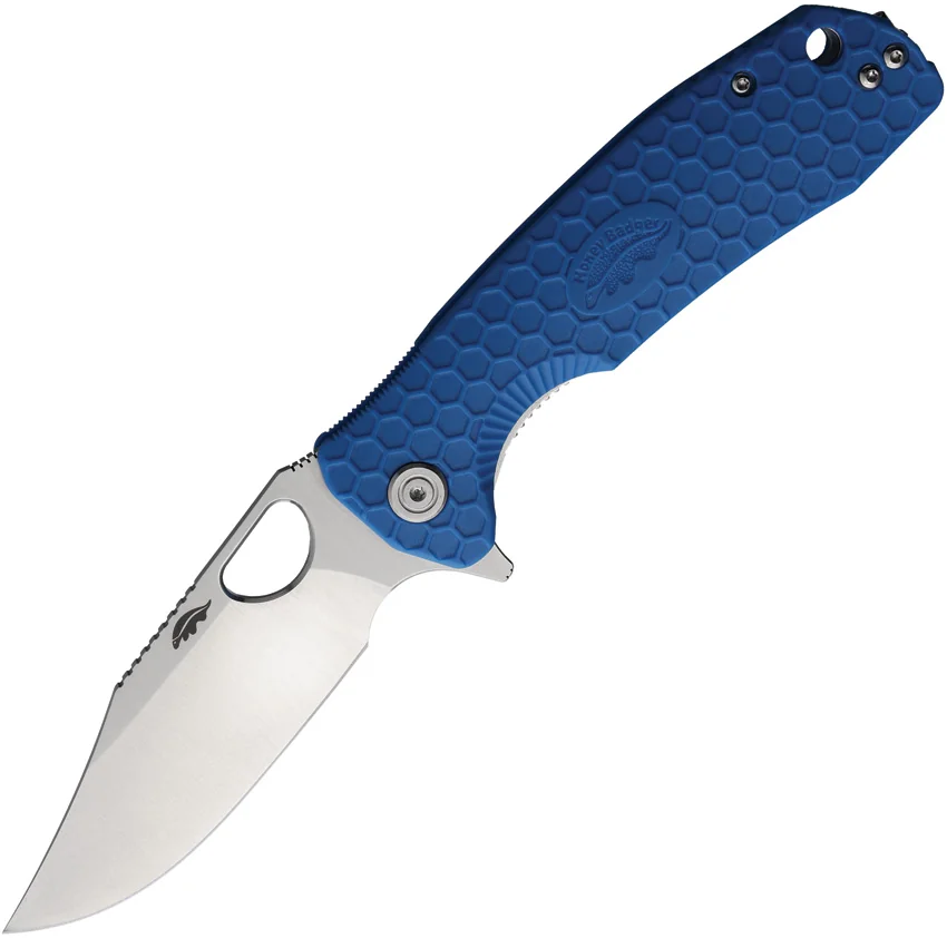 Honey Badger Knives Large Flipper D2 Clip Point Blue FRN (3.625" Satin)