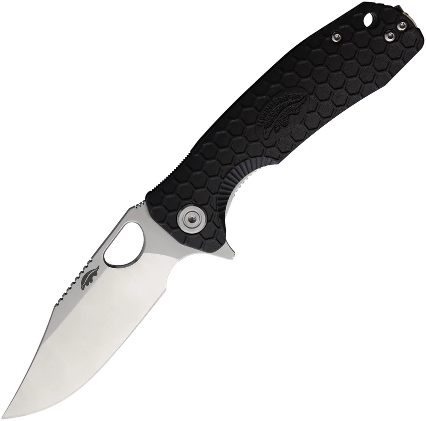 Honey Badger Knives Medium Flipper Clip Point Black FRN (3.25" Satin)
