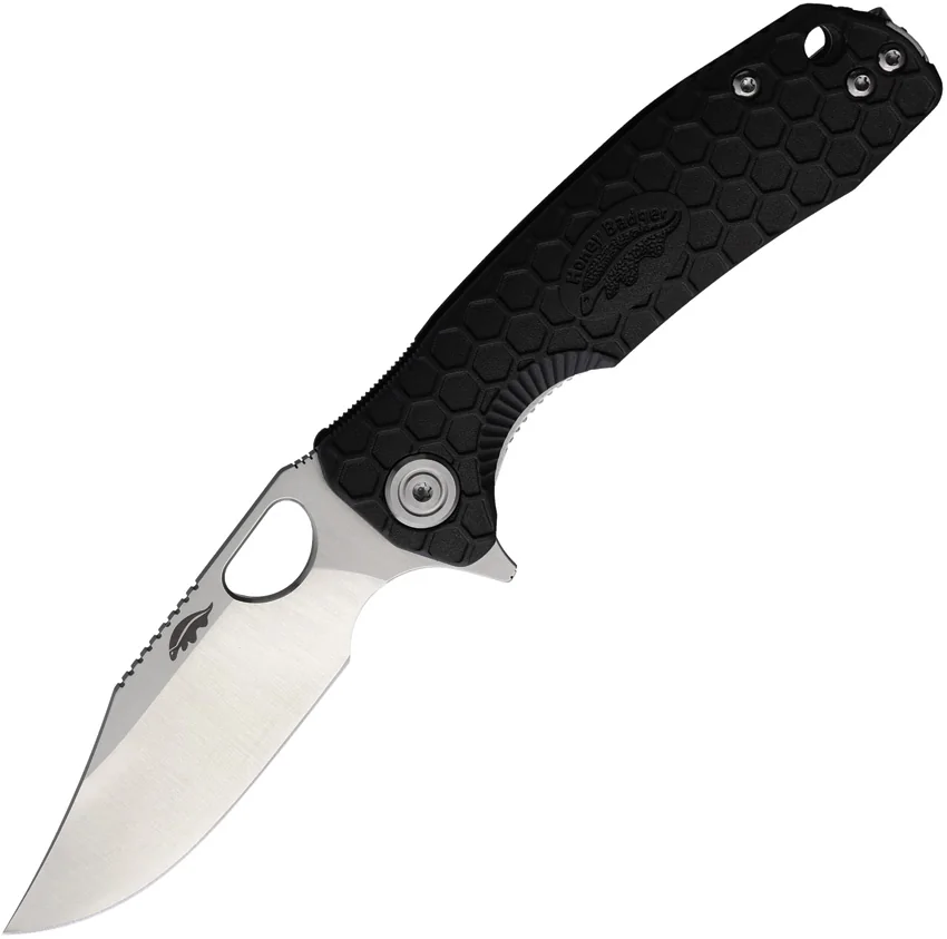 Honey Badger Knives Small Flipper D2 Clip Point Black FRN (3" Satin)