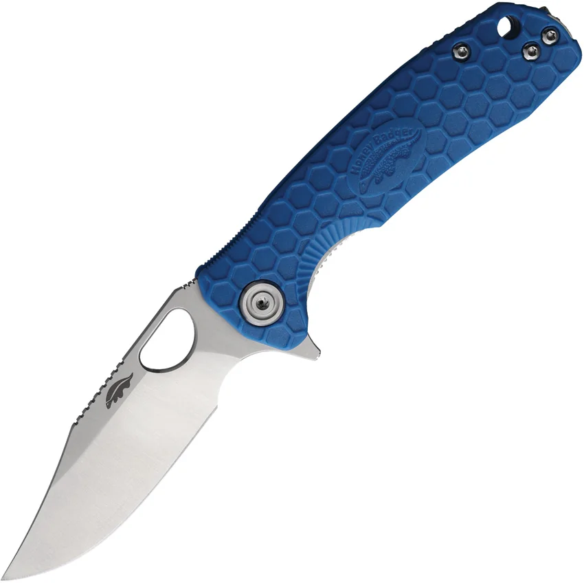 Honey Badger Knives Small Flipper D2 Clip Point Blue FRN (3" Satin)