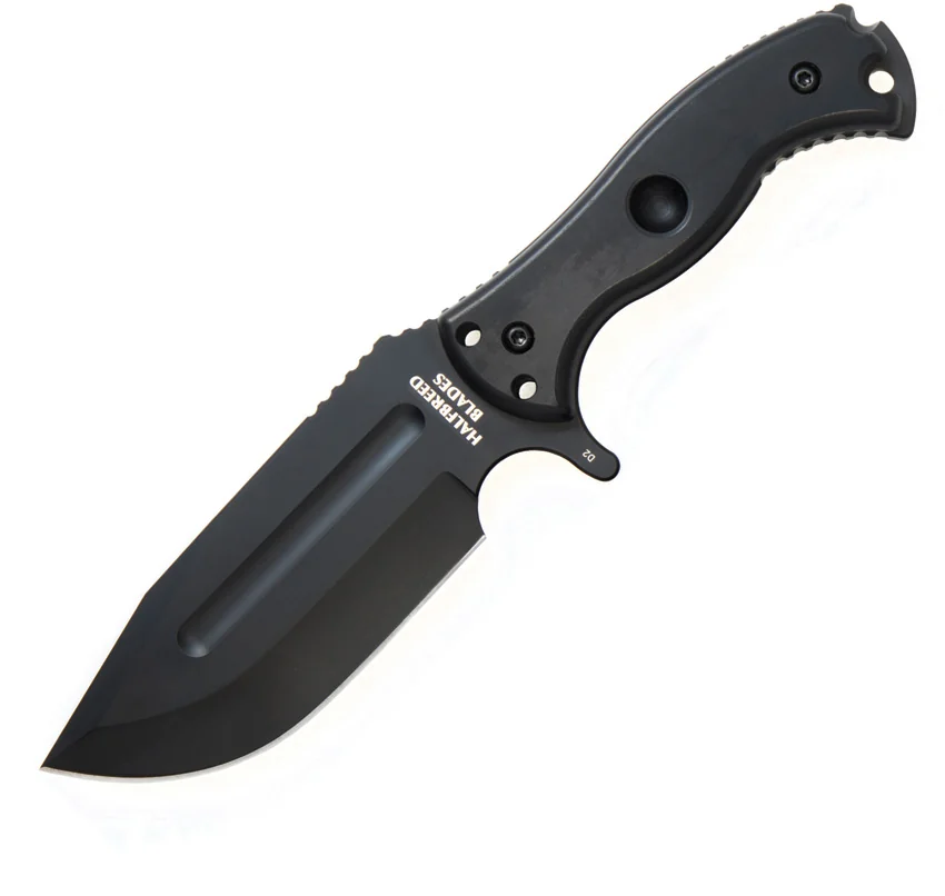 Halfbreed Blades Large Bush Drop Point Fixed Blade Knife Black G-10 (5.7" Black)