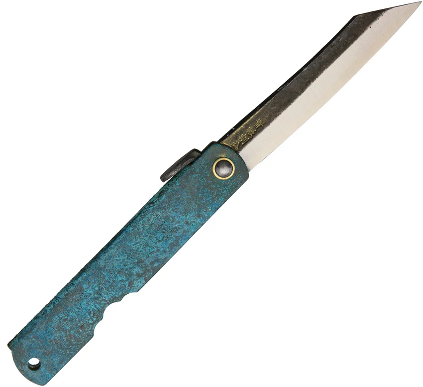 Nagao Higonokami Koriwa Friction Folder Turquoise Brass (2.8" Satin)