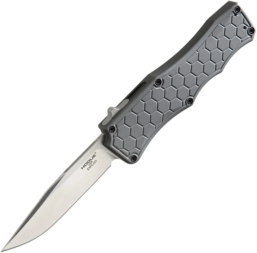 Hogue Knives Exploit OTF Automatic Knife Clip Point Gray (3.5" Stonewash) 34052