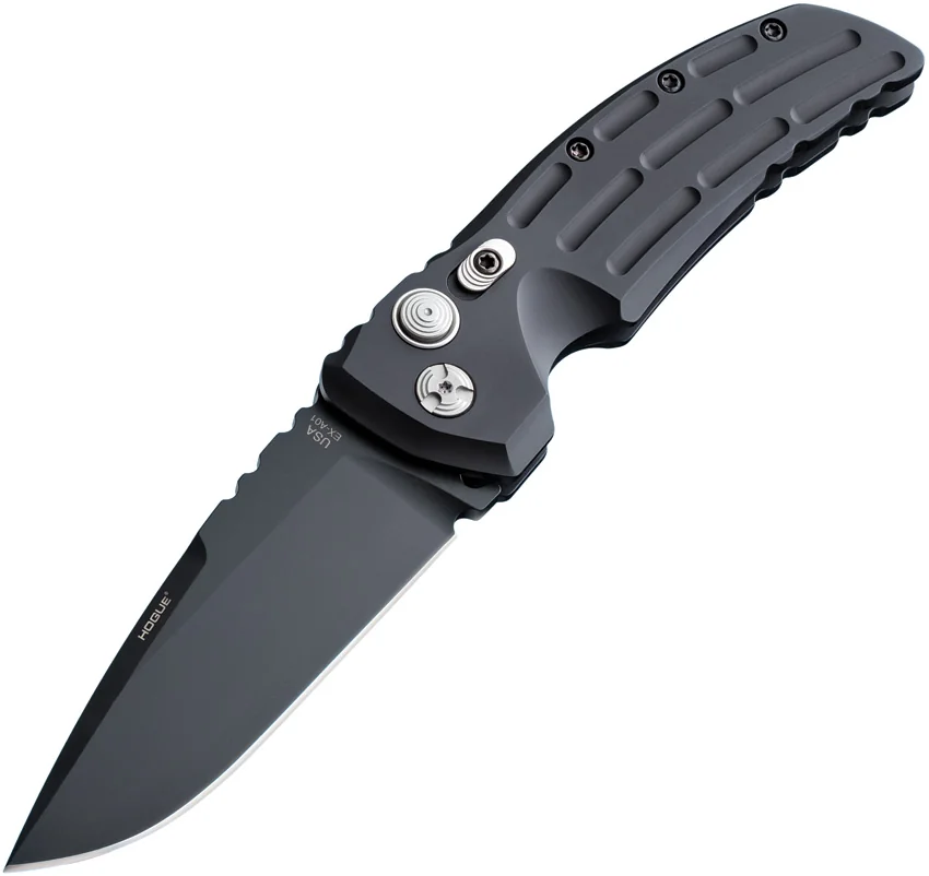 Hogue Knives EX-A01 Automatic Knife Drop Point Black Aluminum (4" Black)