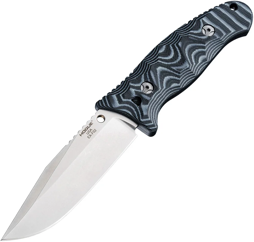 Hogue EX-F02 Clip Point Fixed Blade Black/Gray G10 (4.5" Stonewash) 35279