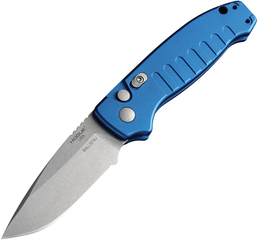 Hogue Ballista Drop Point Automatic Knife Matte Blue (3.5" Tumbled) 64133