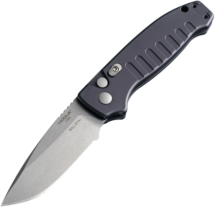 Hogue Ballista Drop Point Automatic Knife Matte Black (3.5" Tumbled) 64136