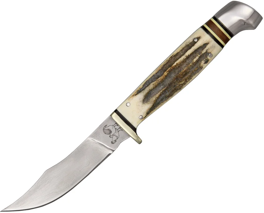 Hen & Rooster Stag Damascus Bowie
