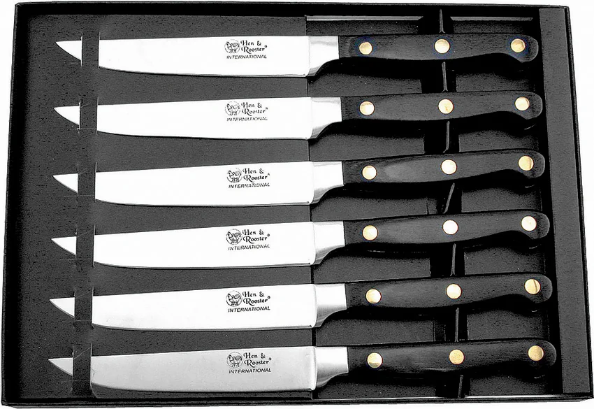 Hen & Rooster Steak Knife Set Black Wood