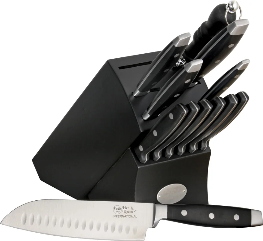 Frost Cutlery Hen & Rooster 13 Piece Kitchen Knife Set - Black Polymer