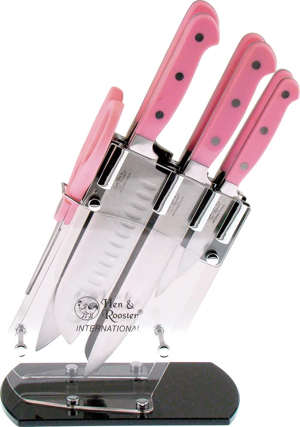 Hen & Rooster Seven Piece Kitchen Set Pink