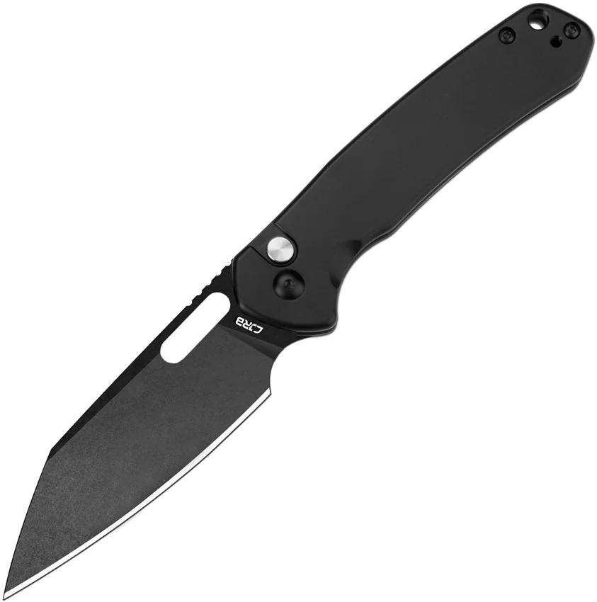 CJRB Cutlery Pyrite-Alt Wharncliffe Button Lock Knife Black Steel (3.1" Black)