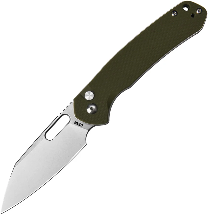 CJRB Cutlery Pyrite-Alt Wharncliffe Button Lock Knife Green G-10 (3.1" SW)