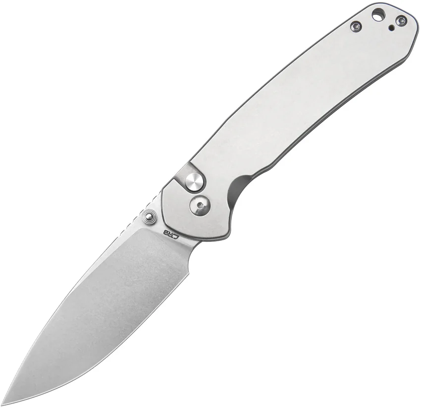 CJRB Cutlery Large Pyrite Button Lock Knife Stonewash Steel (3.7" SW)